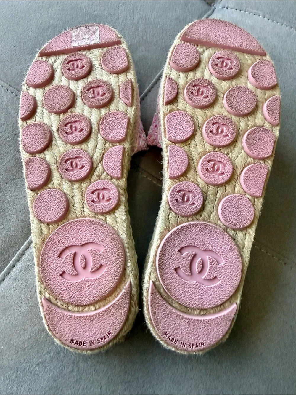CHANEL Pink Tweed Slide Mules with Gold CC Emblem